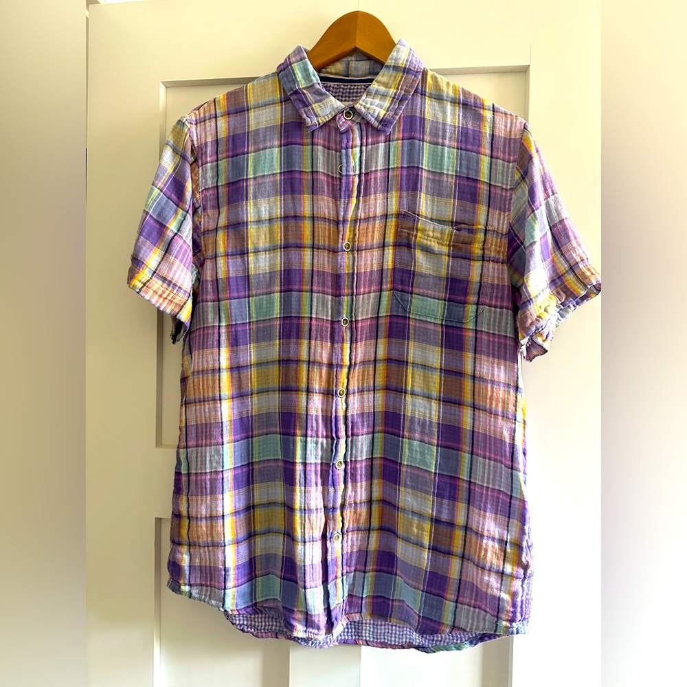 Men’s purple madras plaid top